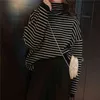 Femmes Stripes Sweater Harajuku Hiver Vintage épaississement épaississant lâche col roulé chaude 211217