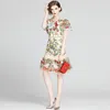 Gorgeous Flower Embroidery Hollow Out Slim Ruffles Dress Women Elegant Butterfly Sleeve O-Neck Party Summer Dress Mesh Vestidos 210514