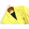 HarleyFashion Street Estilo Mulheres Candy Cor Lemon Amarelo Blazers Celebridade Qualidade popular Slim Blazer X0721