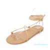 Sandalen Sommer Frauen Kreuzgebundene flache weibliche Gladiator Basic Hausschuhe Flip Flops Strandschuhe