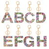26 Letter Keychains Colorful Fashion Heart Sequins Resin Keychain English Alphabet Keyring Handbag Hanging Decoration Key Ring
