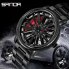 Moda Moda Sprzedaj Car Rim Wristwatch 360 Stopni Obracanie Obracanie Dial Ognioszki Ze Stali Nierdzewnej Wodoodporny Sport Zegar Kwarcowy 210728