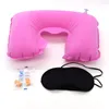 Hela 3 i 1 reseuppsättning Uppblåsbar Ushaped Neck Pillow Air Cushion Sleeping Eye Mask Eyeshade öronproppar Bil Soft Pillow NH4169174