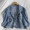 Perles d'été Perles Denim Veste Femmes Manteaux Courts Streetwear Outwear Crop Top Femme Jeans Vestes Chaqueta Mujer 210514