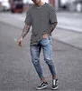 Casual Skinny Jeans Cheville Longueur Ripped Denim Pant Zipper Fly Hommes Vêtements Cut Bottom Crayon Bleu Clair Cowboys Streetwear 211111