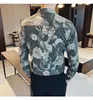Högkvalitativ långärmad tröja Män Slim Casual Streetwear Social Shirt Blommigryck Business Dress Shirts Camisa Masculina 210527