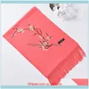 Wraps Hats, Scarves & Gloves Aessoriesscarves Gift To Mom Plum Blossom Double Embroidered Wine Scarf Women Cashmere Lady Tassel Fashion Eleg