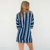 Cotton Striped Pareo Beach Cover Up Sexy Swimwear Women Swimsuit Kaftan Dress Tunic wear Sarong #Q395 210420