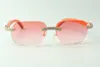 Direct sales double row diamond sunglasses 3524024 with orange wooden temples designer glasses, size: 18-135 mm