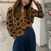 Nomikuma temperament leopard print cardigan långärmad tröja jacka kvinnor höst koreanska stil lösa korta toppar 3d788 210514