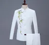 Abiti da uomo Blazer Blazer Uomo Ricamo Abito formale Ultimi disegni di pantaloni da cappotto Abito da matrimonio Terno Masculino Pantaloni da sposa Bianco