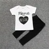 Ensemble de vêtements pour bébés filles Toddler White T-Shirt Black Pant Suit Mama Is My Bestie Newborn Outfit 100% Cotton Boy Clothing Top 210413