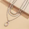 Geometric Elliptical Ring Pendant Necklaces Multi Layer Alloy Gold Snake Chain Women Skirt Dress Twist Necklace Ornaments Accessories