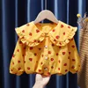 Ruffles Collar Baby Girls Shirts Tops Cotton Jacquard Kids Flare Sleeve Shirt Spring Autumn Clothes Blouse