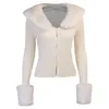 Foridol tricoté simple boutonnage cardigan court moelleux automne hiver chic pull côtelé cardigans nouveaux hauts en fausse fourrure 210415