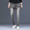 Autumn Mens Jeans Designer Trousers Business Leisure Pants Cotton Slim-leg Elastic Fashion Classic 2021 2022 Style Pant Denim Male Dark Grey Color Puls Size W28-W38