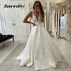 Sommarstrand Bröllopsklänning 2022 Sexig Speggetti Straps Deep V-Neck Bride Dresses Sweep Train Vestidos de Noiva Hot