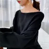 Roupa coreana solta pescoço sexy pescoço de malha camisola para mulheres tamanho grande outono quente inverno de outono tops famale yj740 210527