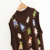 Kawaii tröja kvinnor tecknad björn tröja väst vinter v nacke ärmlös vintage casual damer stickade pullovers topp 210914