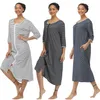 Femmes Long Sleepwear Doux Fermeture Éclair Avant Robes Hiver Chaud Chemise De Nuit Coton Kimono Peignoir Loungewear Maternité Housecoat Zip Up 210831