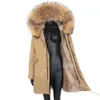 Gerçek Kürk Kış Ceket Kadın Moda Gerçek Kürk Liner Uzun Parka Su Geçirmez Doğal Kürk Yaka Hood Kalın Sıcak Coat 211018