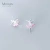 Pink Crystal Graceful Ballet Fairy Stud Earring for Women 925 Sterling Silver Fashion Ear Studs Fine Jewelry Bijoux 210707