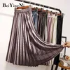 Velvet Skirts Womens Vintage Autumn Winter Warm Pleated Midi High Waist Skirt Solid Color Casual Korean Style Faldas 210506