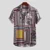 2020 verano vintage estilo étnico camisa de los hombres botón de impresión suelta de alta calidad de manga corta vacaciones playa camisas hawaianas Camisa T200622