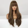 Long Brown Synthetic Wigs for Women Wavy Wig With Air Bangs Silky Full Heat Resistant Fiber Cosplay Daily Party Replacement Wigfactory direc