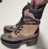 Mujer Plataforma Laureate Bota del desierto Jacquard Textil Leopardo Diseñador de moda Señora Lona Cordones de cuero Botas con suela de goma pisada