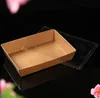 Disposable Kraft Paper Dinner Food Boxes Containers with Clear Lid Take-out Fast Food-Packaging Salad Fried Foods Wrapping Tools