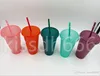 300PSC paillettes en plastique en plastique buvant des gobelets de 16 oz coloré tasses avec couvercle et paille couleurs de bonbon de pâtes réutilisables boissons froides coupe tasses de bière de café magique