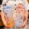 Stickers Water Bottle with Straw 2000ml Cute Portable Scale for Outdoor Travel Kettle Adult Student Drink Jugs 210908