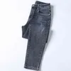 Mäns Höst Jeans Bomull Hög Elastiska Koreanska Tjocka Leggings Slim Fit Blue Pants AJ