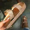 Tofflor Silver Guld Glitter Kvinnor Sommar Sequined Flip Flops Crystal Band Platform Sandalias Mujer Beach Slipper