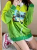 Automne coton Hoodies Small's Small Daisy Round Neck Neck Green Tie-Dye Oversize National Couple Lon 210526