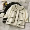 Neploe Novo Waterproof Mink Loose Cardigans Mulheres Outono Inverno O-Pescoço Bolsos Chic Casaco Botão Requintado Casaco com Painel 210423