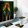 Douche gordijnen schattig dier kleurrijke papegaaiengordijn niet-slip flanellen tapijten toiletbedekking bad mat badkamer set huis indoor decor wasbaar