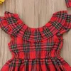 Natal bonito bebê menina bebê meninas vestido festa 1-6y luva longa babados xadrez joelho-comprimento uma linha vestido vermelho outono roupas q0716