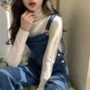 Denim Jumpsuits Women Solid Basic Overalls BF Chic College High Street Office Lady Elegant Long Sale Blue Fashion 211202