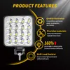 16 LED Work Light Bar 48W 3030LED Square Bright Spotlight for Offroad SUV ATV Tractor Boat Trucks Excavator Headlights Lighting