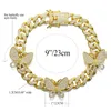 Fußkettchen goldene weiße Farbe Spinning Schmetterling Fußkettchen für Frauen Mädchen 12mm vereisere Strasssteine ​​gefüllte Kette Punk Hip-Hop-Knöchel Brace246v