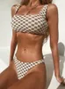 Sexy Bikini Set Femmes Bandage Imprimé Damier Plaid Maillots De Bain Rembourré Soutien-Gorge Brésilien Maillot De Bain Deux Pièces Maillot De Bain