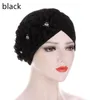 Шапочка/кепки черепа Женщины цветы Ruffle Turban Muslim Elastic Pearls Headsparf Bonnet Accessories Accessesure Cap Turbante Mujer Delm22
