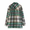 Toppies Giacca scozzese verde vintage Donna Cappotto di lana Streetwear Giacca camicia femminile Monopetto Capispalla 210412