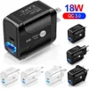 18W PD Typ C -laddare QC3.0 EU US UK USB C Wall Chargers Adapter för iPhone 15 11 12 13 14 HTC Samsung Android -telefon