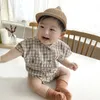 Summer Baby Boys Clothes Pure Cotton Tee Tops And Bloomer Infant Girls Set Kids Plaid Clothing Sets 210429