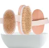 Brosse de bain ovale en bois peau sèche corps santé naturelle poils doux-massage douche brosses à poils SPA corps-brosse sans poignée SN2460