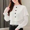 Autumn Long Sleeve Puff White Chiffon Blouse Women Office Lady Solid Stand Collar Pullover Shirt for Blusas 10513 210521