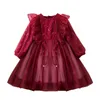 Girls Ruffles Lace Dress for Toddler Sequins Xmas Flutter Sleeve Tiered Princess Tulle Clothing Outfit 210529